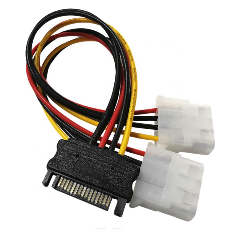Sata 15 Pin Male to Dual Molex 4 Pin Lp4 IDE Female Hard Drive Power Y Adapter Converter Cable for HDD SSD