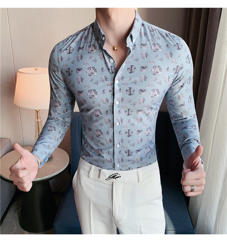 Breathable Black Long Sleeve Regular Fit 100% Cotton Slim Fit Mens Floral Print Shirt