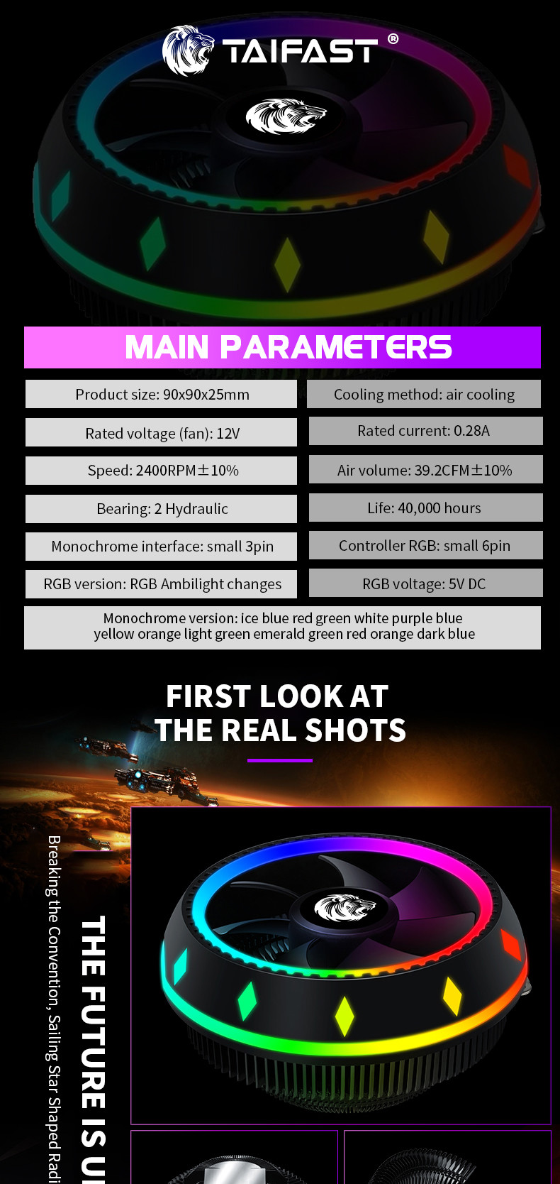 UFO High Power CPU Cooler Fans Processor Heatsink Colorful Light 2900rpm 12v PC Air 38CFM