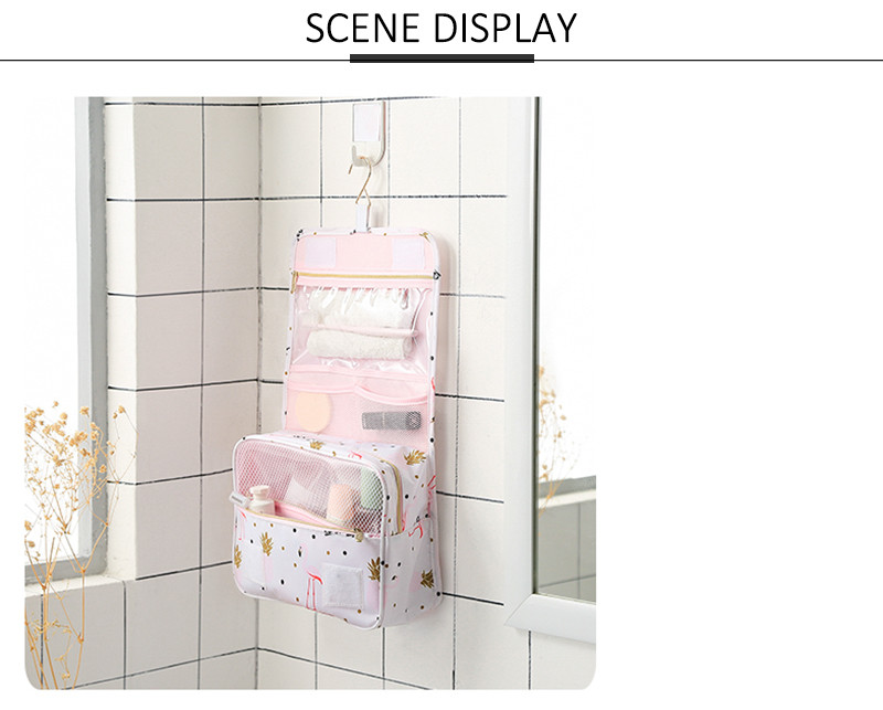 Flamingo Printed Portable Hanging Travel Makeup Bag