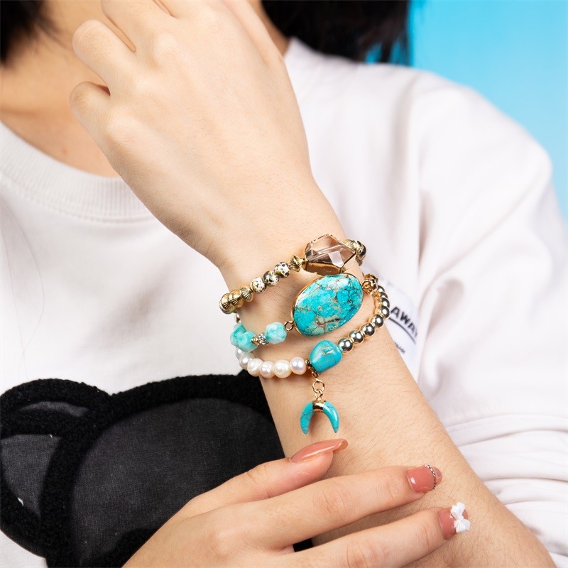 Black Line Natural Turquoise Beads Energy Protection Bracelet Mental Health Gift
