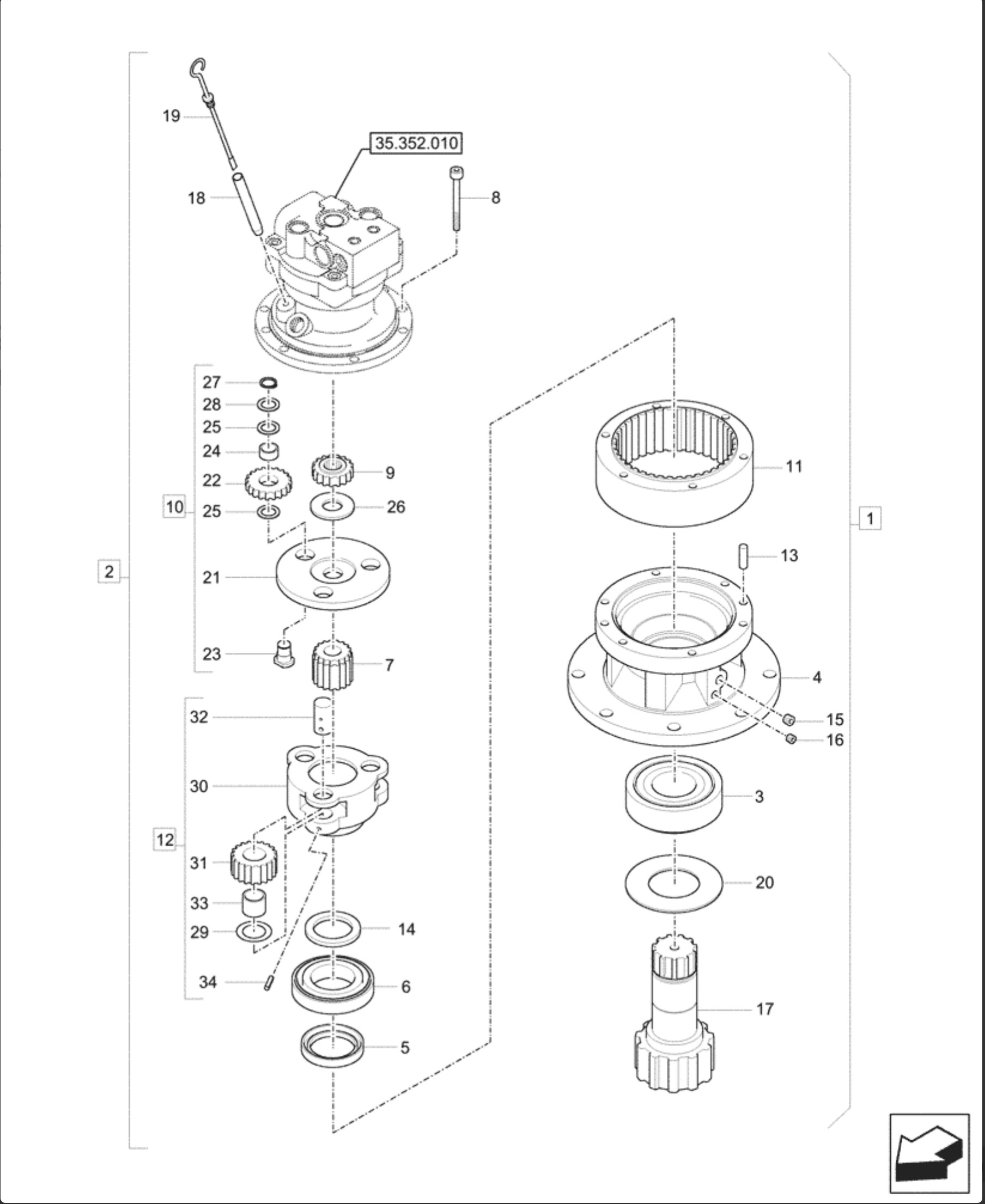 R60-7 Hyundai Excavator Swing Gearbox 223mm 31M8-10140AR