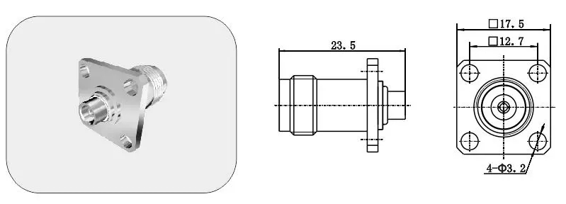 Female TNC Bulkhead Connector 4 Holes Flange Mount RF Solder Connector