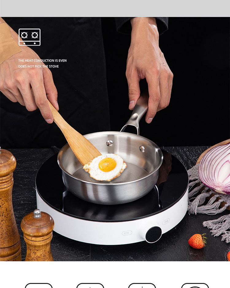 Wholesale Modern Panela 304 Stainless Steel Cookware Gas Induction Fry Pan With Anti-Heat Handle