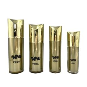 China Special Shape Cosmetic Pump Bottle Gold Refillable Cosmetic Containers 80ml 100ml wholesale