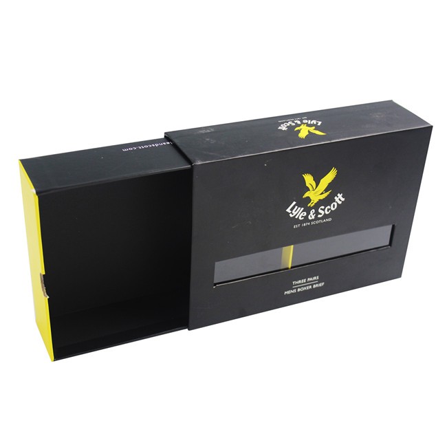 PVC PET Underwear Window Box Packaging Printing Matt Black Cardboard Drawer Sliding Style