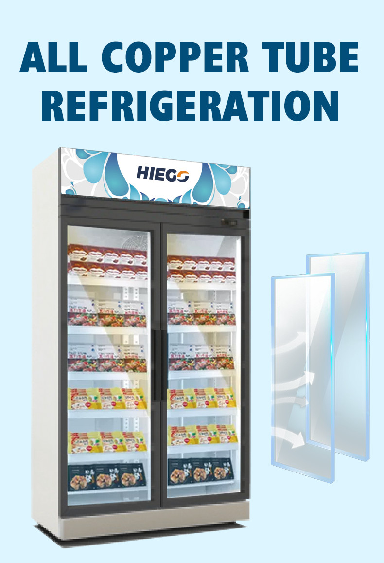 Air Cooling Double Glass Door Display Chiller 980L R290 Single Temperature