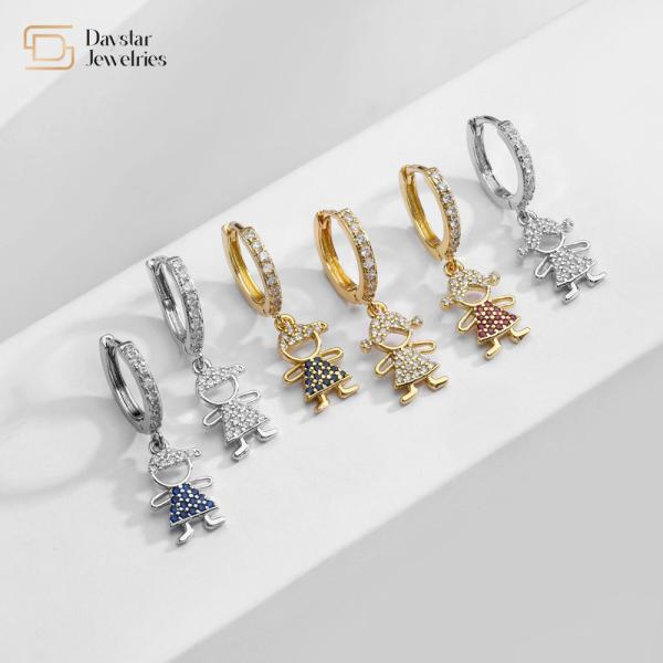 18k Brass Gold Pendant Hoop Earrings Zircon Diamond for Boy Girls