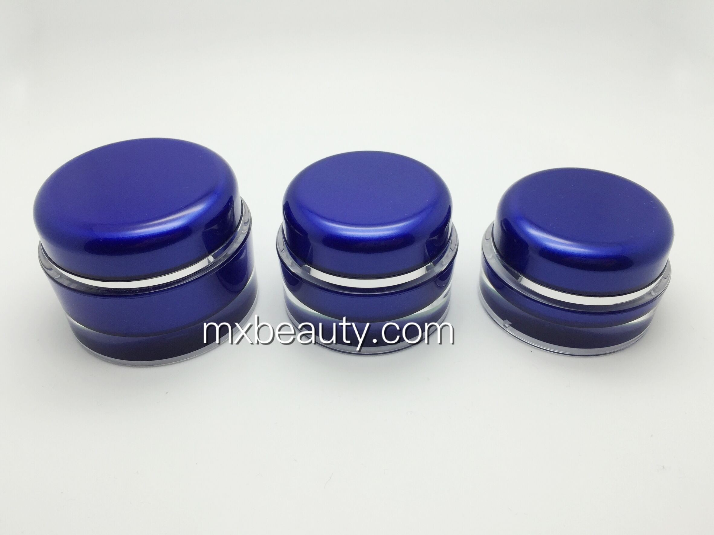 high quality classic pmma acrylic cream jar dark blue UV coating with hot stamping silver ring plastic cosmetic bottle