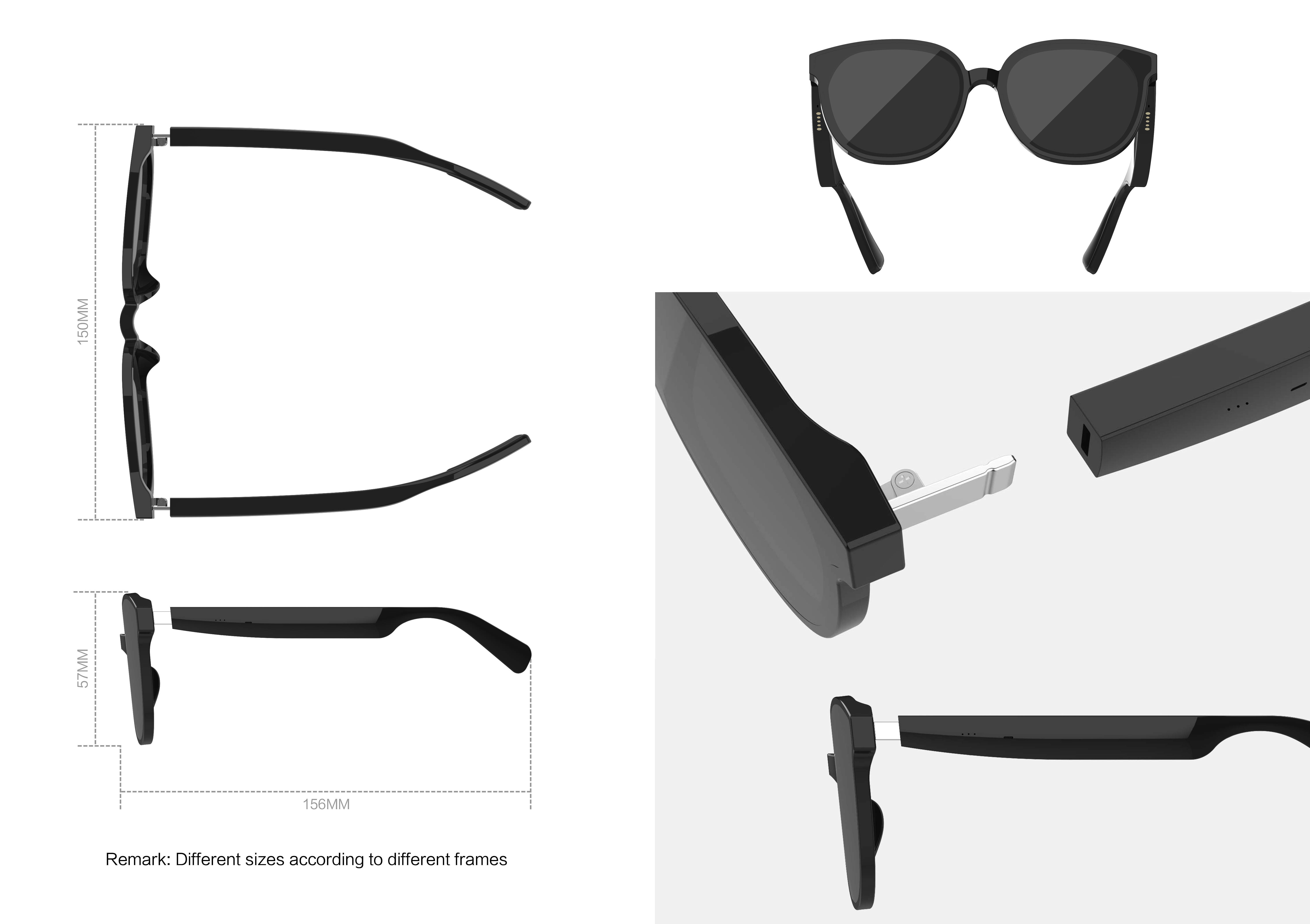 HFP Smart glasses Bluetooth 5.0 audio visual integration replaceable frame for men