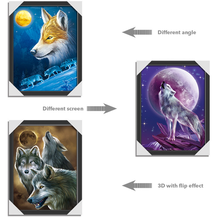 Hotel Decoration Lenticular Flip Picture / 0.6mm PET 3 In 1 3D Animals Photos