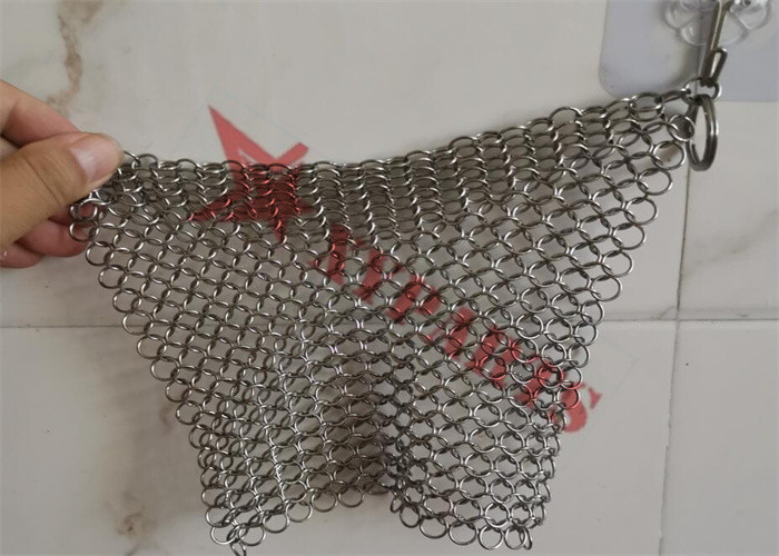 SS304 SS316 Chain Mail Scrubber Round Square Shape For Kitchen Cleaning