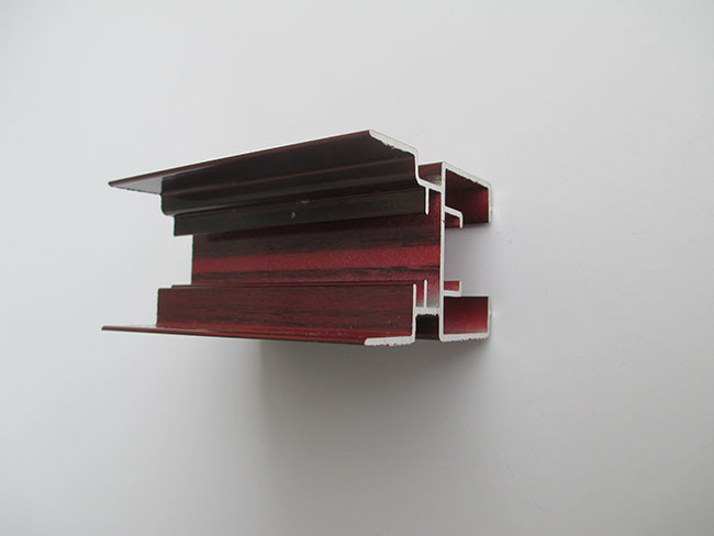 Double Glass Wood Grain Aluminum Profile , Aluminium Trim Profiles For Folding Doors