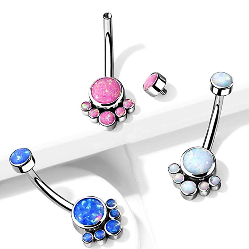 10mm 14G Titanium Piercing Jewelry Blue Synthetic Opal Stone