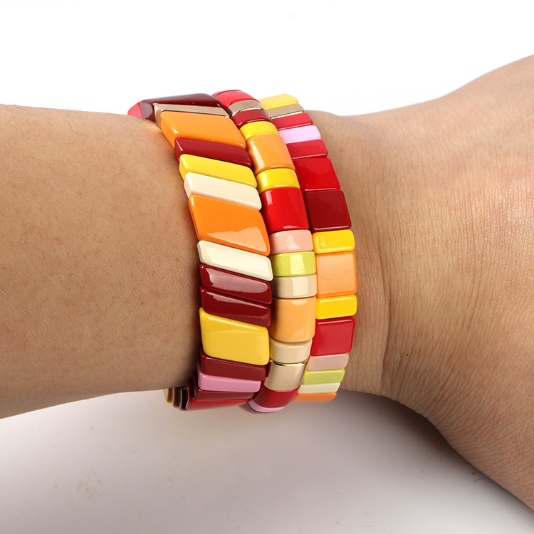 Painted Color Stretch Tile Bracelet handmade alloy crafted