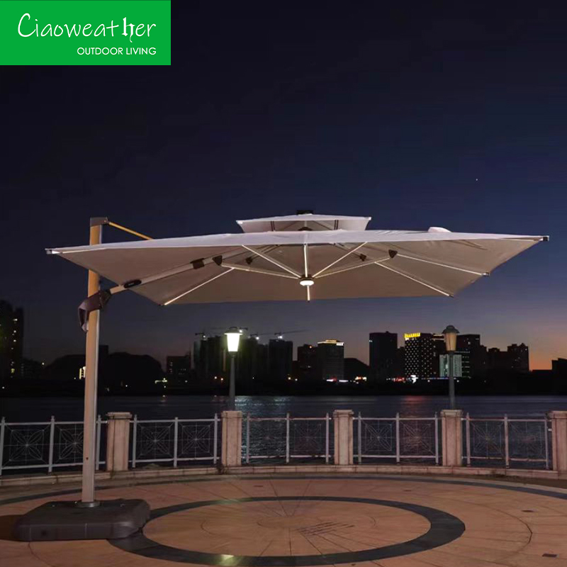Outdoor Furniture Cushion Folded Cantilever Parasol with Metal Umbrella Carton Package Water-resistant Fabric and Modern Style