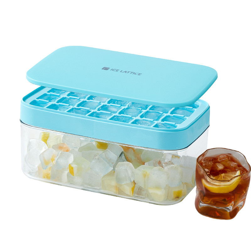 Reusable Easy Release Square Ice Cube Tray For Whiskey With Lid Storage Bin