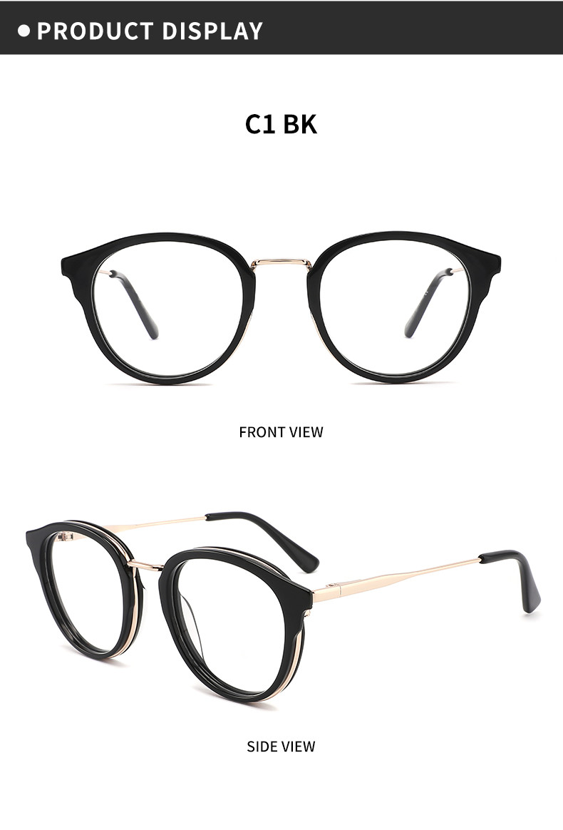 Round Reading Acetate Metal Glasses OEM 4 Color For Women And Men