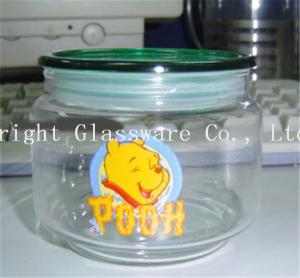 China clear glass food jar with decal printing wholesale
