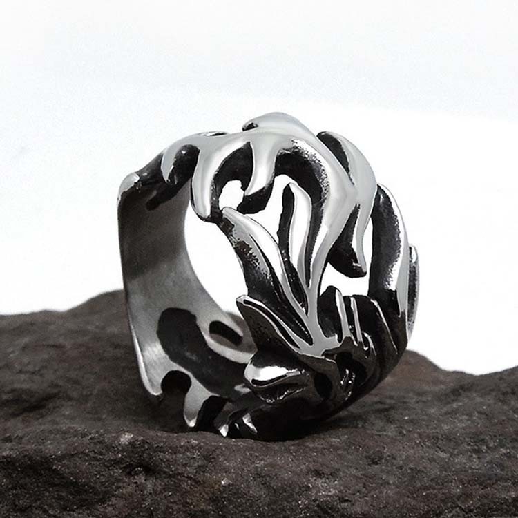 Men's Vintage Old Silver Plated Titanium Stainless Steel Dragon Ring (SA126)
