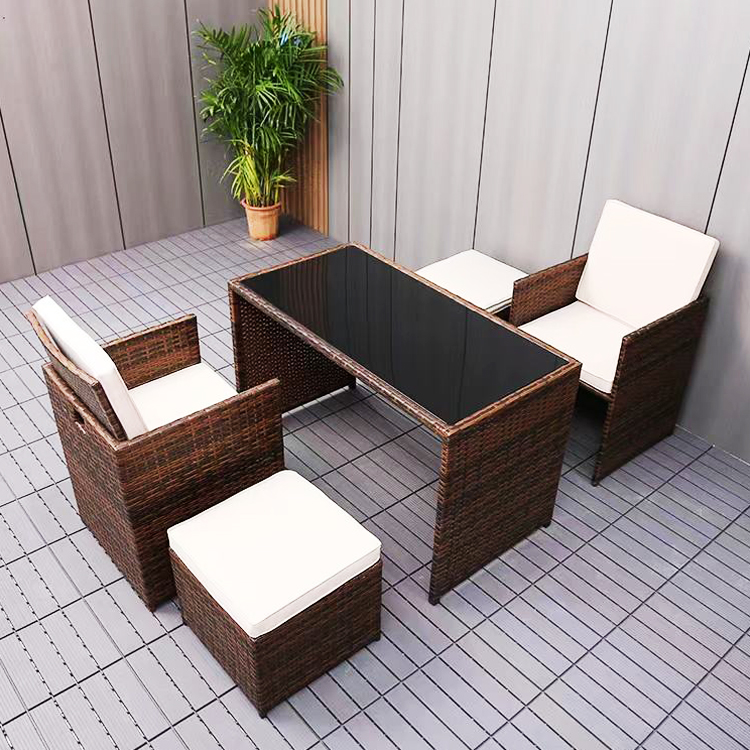 Space Saving Garden Set Modern Plastic Rattan Corner Table and Chair for Courtyard Patio