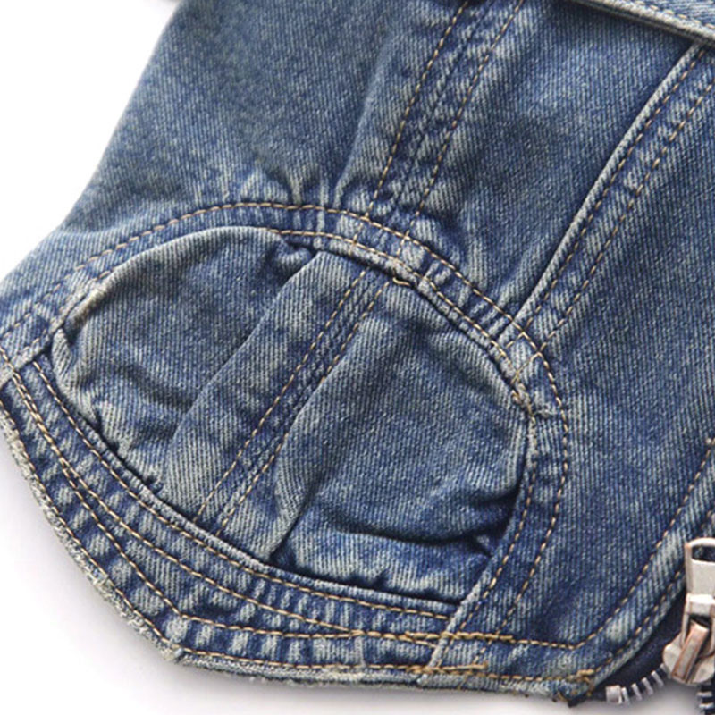 Blue Denim Women Sleeveless Tank Tops Zipper Short Wipe Bosom