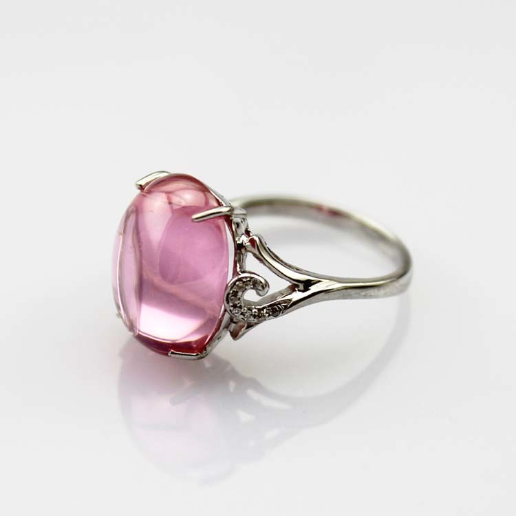 Rose Gold Plated Oval Dome Pink Cubic Zircon 925 Silver Ring(R274)