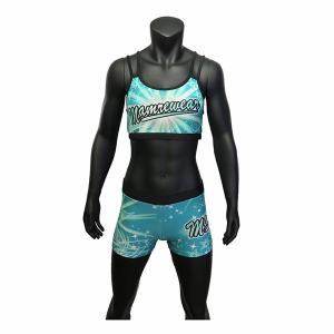 China Lycra Fabrci Cheerleading Training Clothes , Green / Blue Youth Cheerleading Outfits wholesale