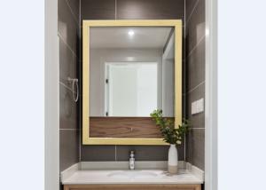 China Environmental Protection Framed Bathroom Mirrors / Wood Color PS Framed Mirror wholesale