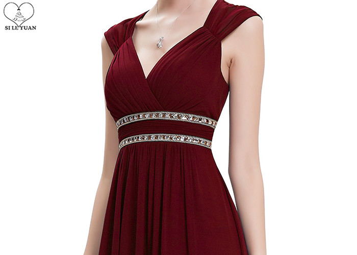 No Tail Chiffon V Neck Bridesmaid Dress Waist Beading Sleeveless Back Hollow Out