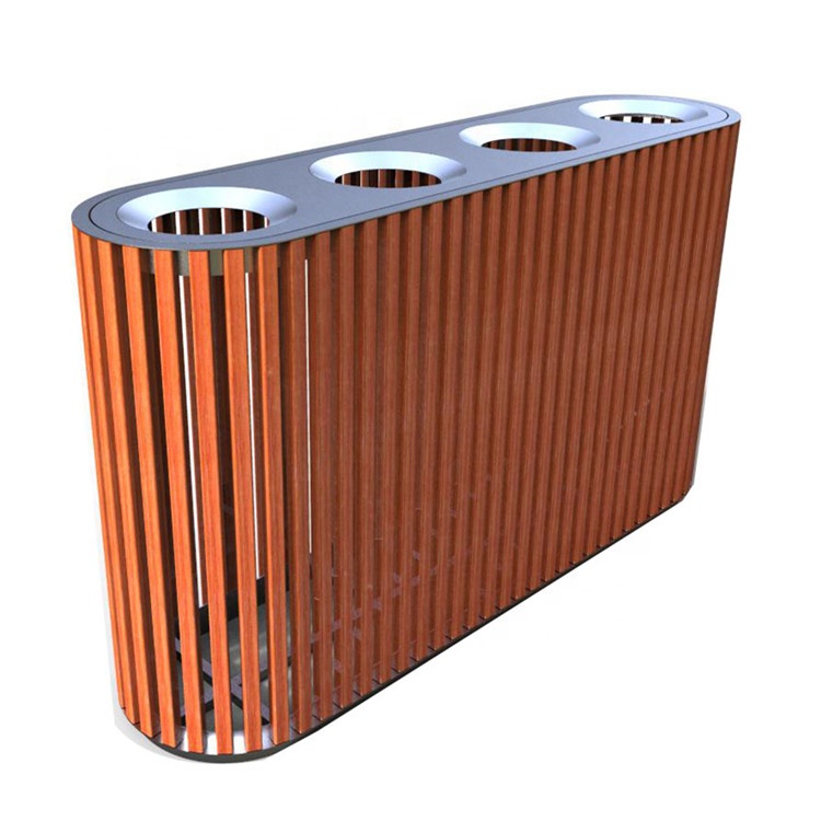 4 Compartments Outdoor Recycling Bins With 316 Stainless Steel Solid Timber Material