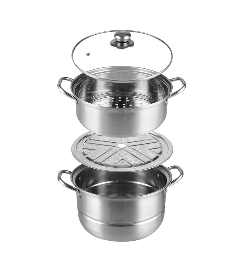 Restaurants Two Layer Stainless Steel Soup Pot Multi Layer With Glass Lid