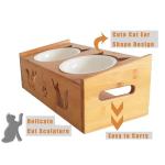Natural Pet Elevated Raised Stand Diner Feeder with 2 Removable Ceramic Bowls