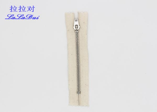 Aluminum Reverse Coil Cotton Zipper High Polished White Cotton Tape Double Top