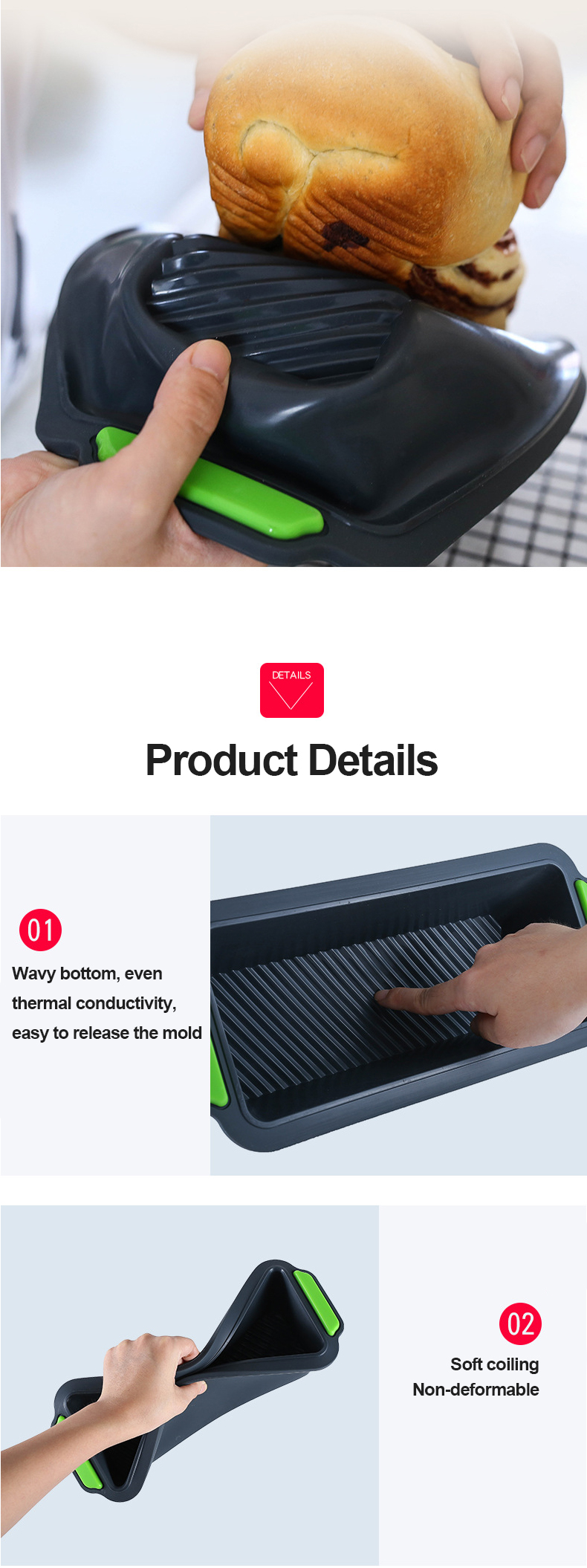Non Stick Rectangle Loaf Toast Silicone Bread Pan