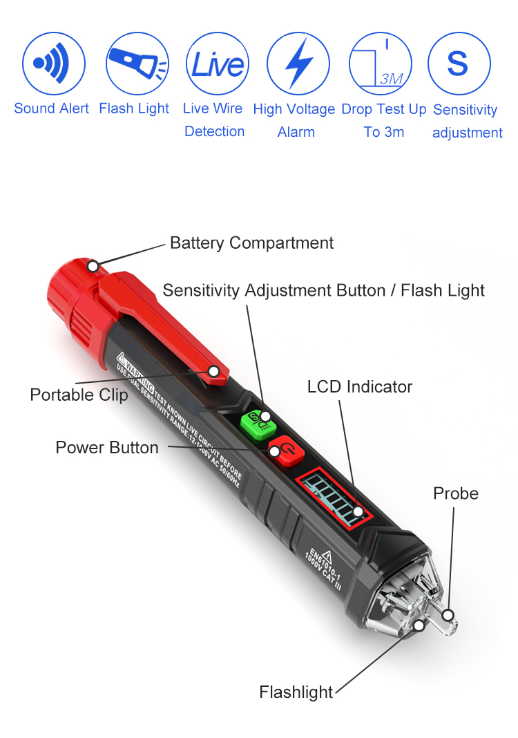 Non Contact Electrical Tester Pen , Non Contact Voltage Tester Pen With LCD Display