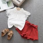 White Pink 21.5in Short Sleeve Short Set White Ruffle Shirt