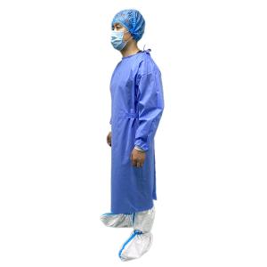 China Blue Knitted Cuff Disposable Surgical Gown Ultrasonic Seam SMS Nurse Surgical Gown wholesale