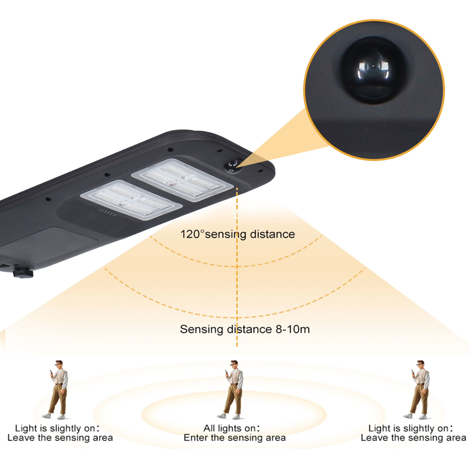 Smart Integrated Solar Street Light 100W Slim ABS Body Radar Sensor 30° Beam Angle