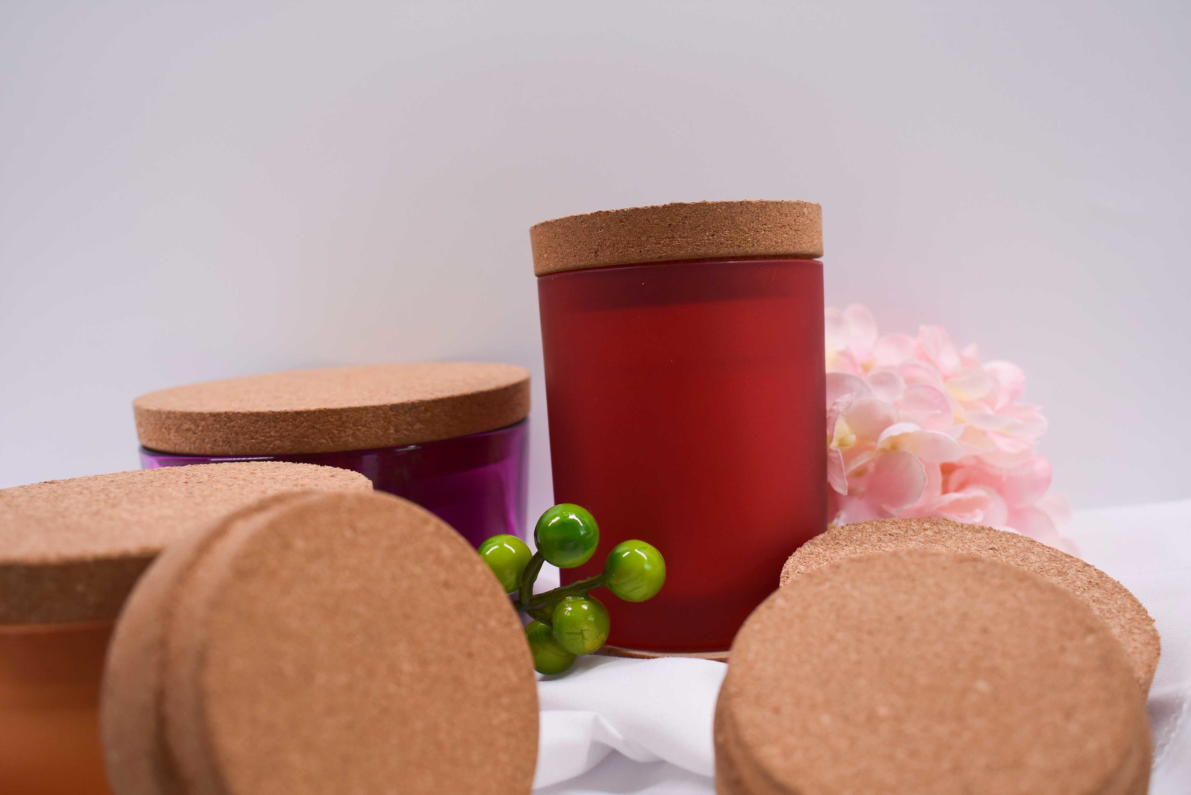 OEM Frosted Tinted Glass Candle Jar Cork Stopper Tightly Airtightness