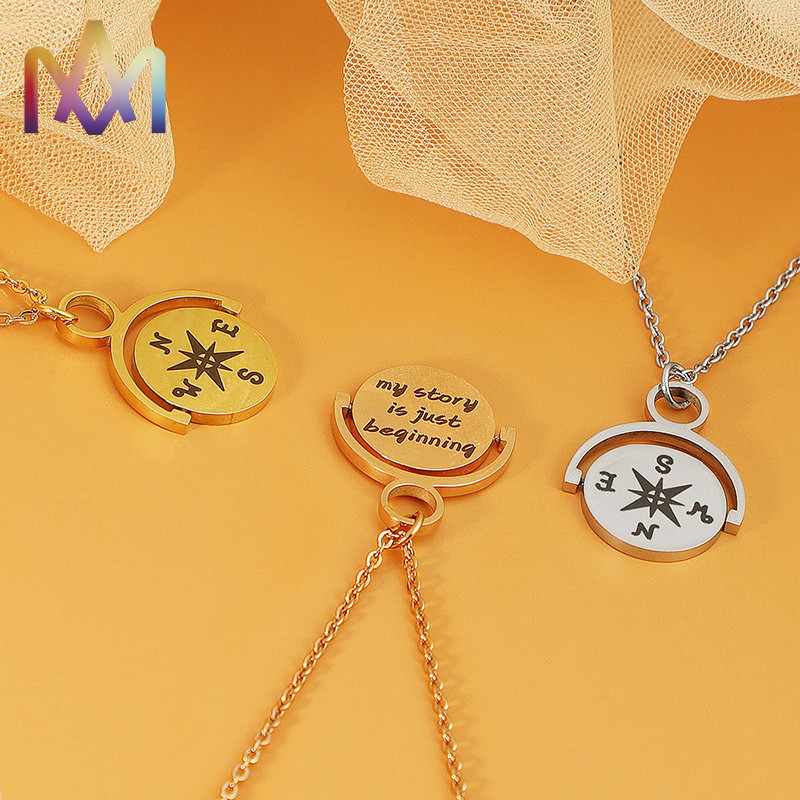 Hypoallergenic SS304 Vintage Compass Pendant Necklace