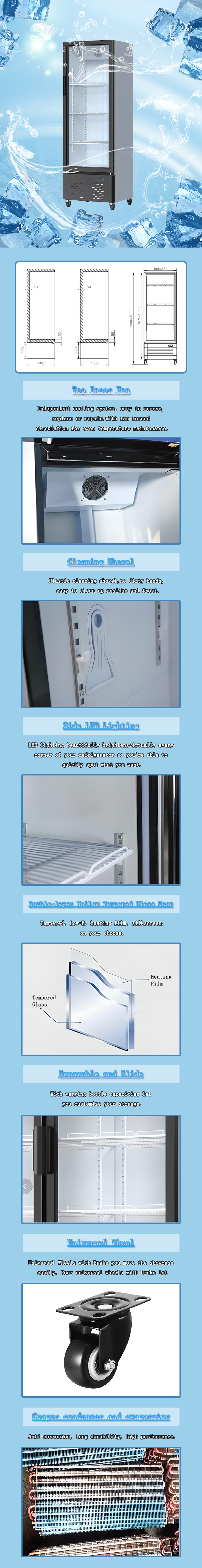 1 - 10 ℃ Glass Door Freezer Mini Commercial Front Refrigerator