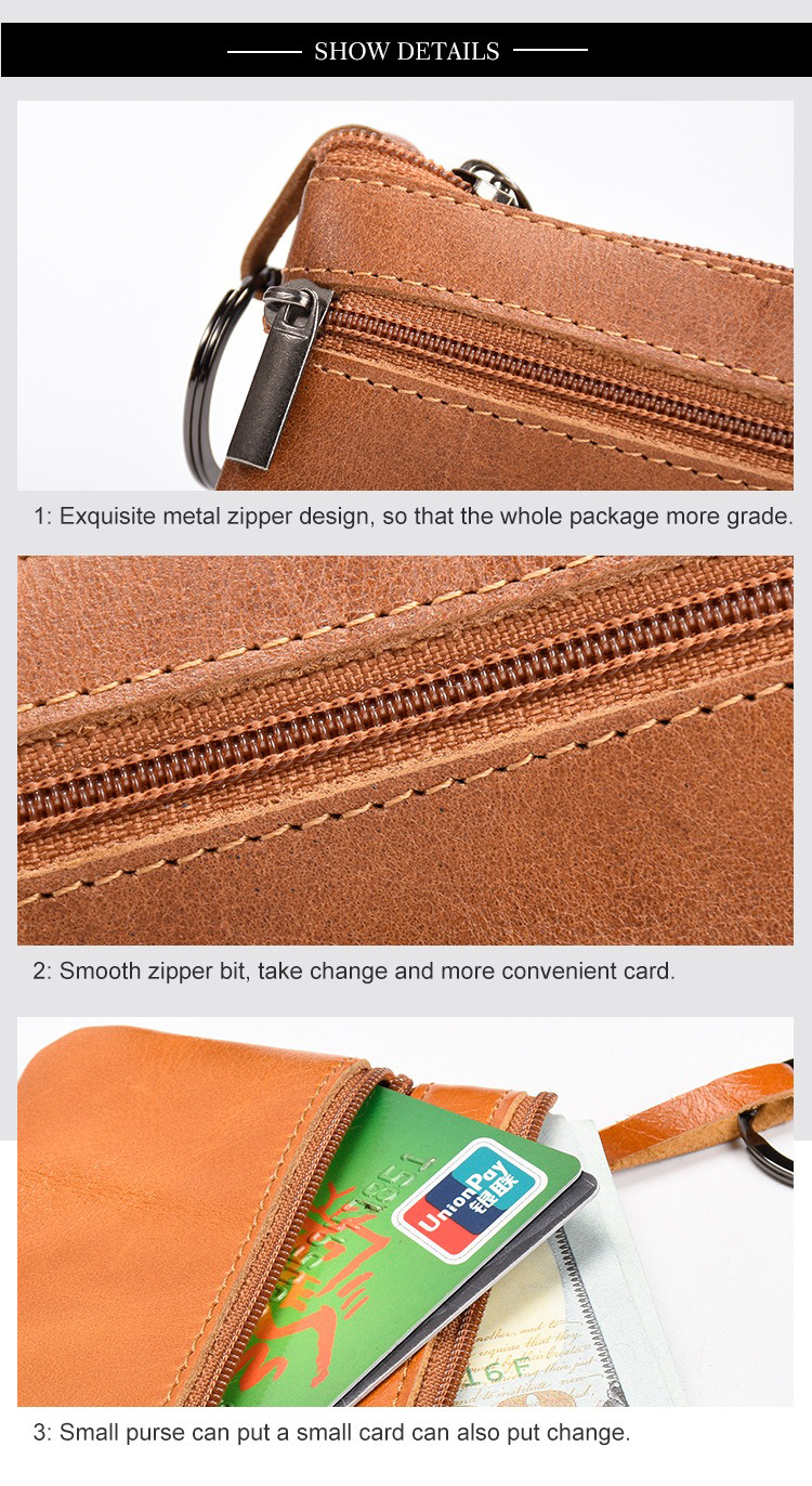 Genuine Leather Mini Multifunctional Coin Purse Retro Zipper Key Short Clutch Bag