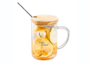 China Personalized Glass Coffee Mugs With Wooden Lid Heat Resistant Glass wholesale