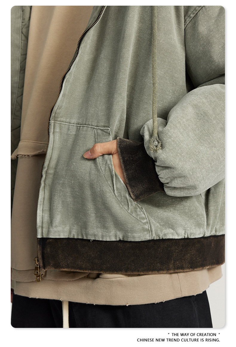 Custom Logo Winter Vintage Fashion Men's Oversized Quilted Cotton Hoodie Jacket Coat