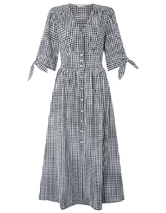 Black and White Gingham Midi Dress Summer Ladies