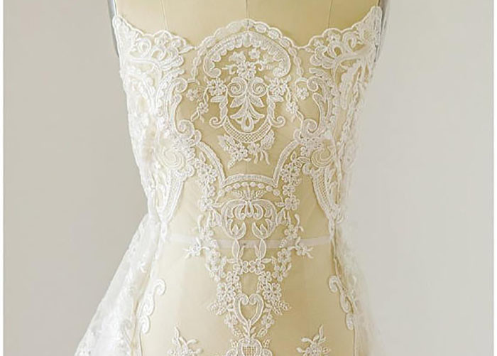 Ornament Wedding Floral Corded Lace Fabric Embroidered Tulle For Pallas Couture