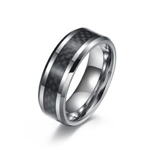 China Round Rotatable Polish Black Silver Simple Men Rings Stainless Steel And Carbon Fiber Rings wholesale
