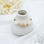 Alloy Shell Crystal Bead Bracelet White Stone Charms Stainless Steel Bangle