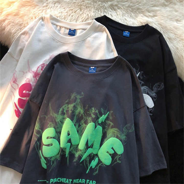 Heavy Cotton Plain Graphic Oversized Foam Screen Printing Men's T-Shirts with Custom Logo
